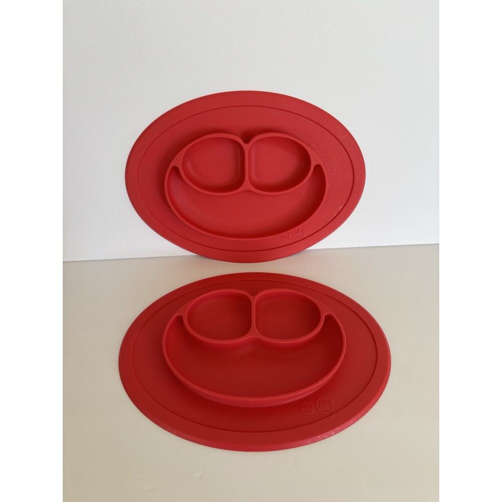 Set Of 2 EZ PZ Silicone Feeding Red Mats Happy Mats